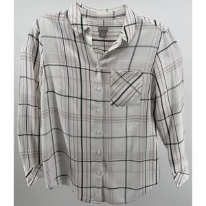 Chico's Plaid Button Front Shirt Women's Size 1 (8/10) Pink White Black